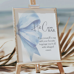 Poster Elégant Baby shower Bow bleu Dusty Hot Cocoa Bar