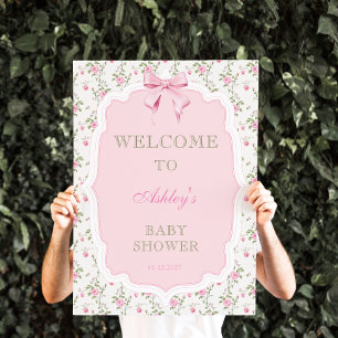 Poster Elégant Baby shower de fille de la Bow rose