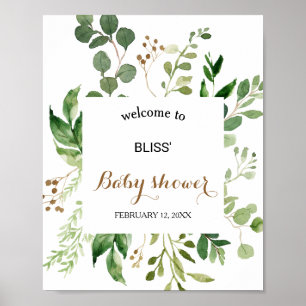 Poster Elégant Baby shower de verdure Eucalyptus Bienvenu
