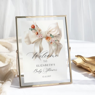 Poster Elégant Baby shower Floral Bow Bienvenue