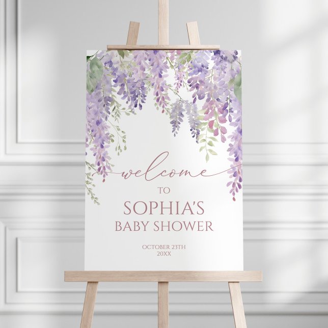 Poster Elégant Baby shower Purple Wisteria Bienvenue (Créateur téléchargé)