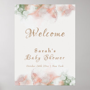 Poster Elégant Baby shower Rose Vert Agate Accueil