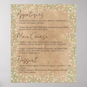 Poster Elegant Baby's Breath Floral Boho Mariage Menu
