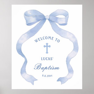 Poster Élégant Baptême Bleu Bow