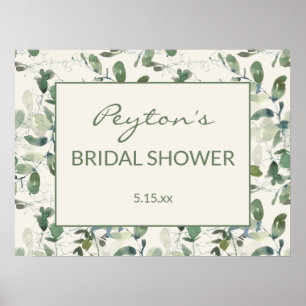 Poster Élégant baptême de mariage mousse verte eucalyptus