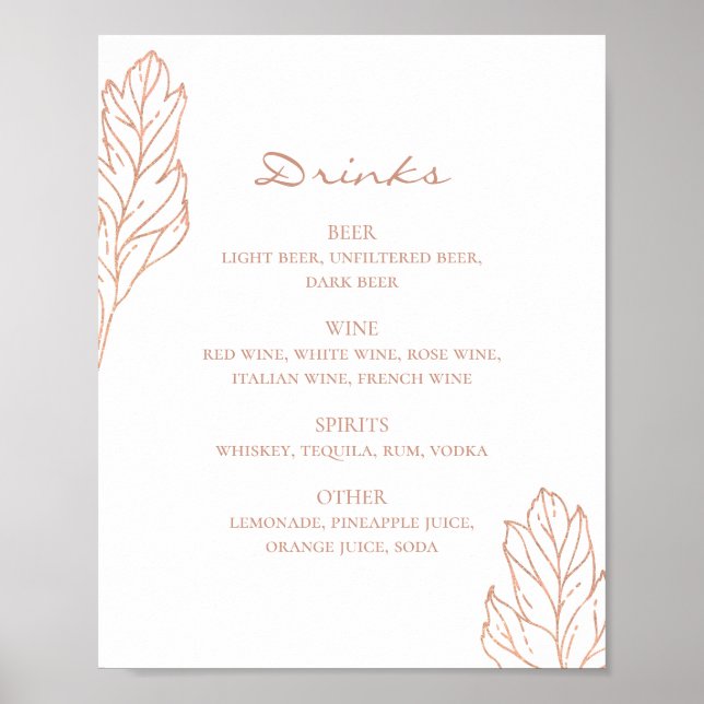 Poster Élégant bar à alcool mariage or. Boissons botaniqu (Devant)
