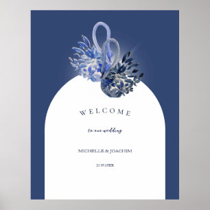 Poster Elégant Beau Cygnes Bleus Aquarelle Art