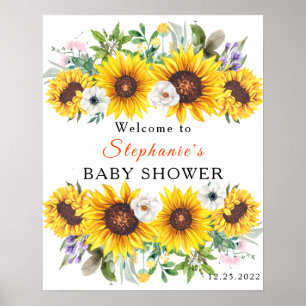Poster Élégant bébé Fleur de tournesol jaune douche