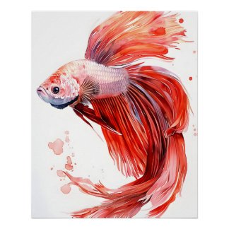 Poster Elégant Betta Fish - Aquarelle Imprimer Siamais