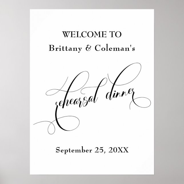 Poster Élégant Bienvenue au Dîner de répétition (Devant)