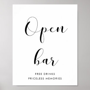 Poster Elegant black and white Open bar wedding sign