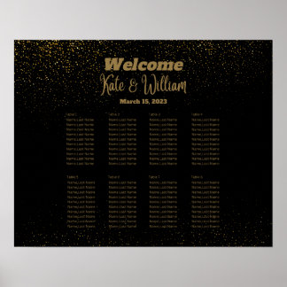 Poster Elégant Black & Gold 8 tables Seating Chart