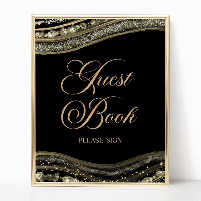 Poster Elegant Black Gold Agate Guest Book Sign (Créateur téléchargé)