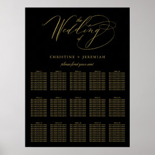 Poster Elégant Black Gold Elegant Script Mariage Siège