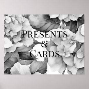 Poster Elégant blanc noir gris aquarelle floral