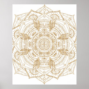 Poster Elégant blanc & or Mandala conception main dessiné