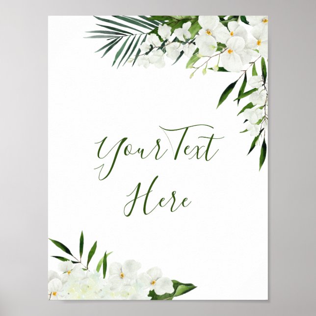 Poster Élégant blanc Orchidées Bohème Floral Panneau pers (Devant)