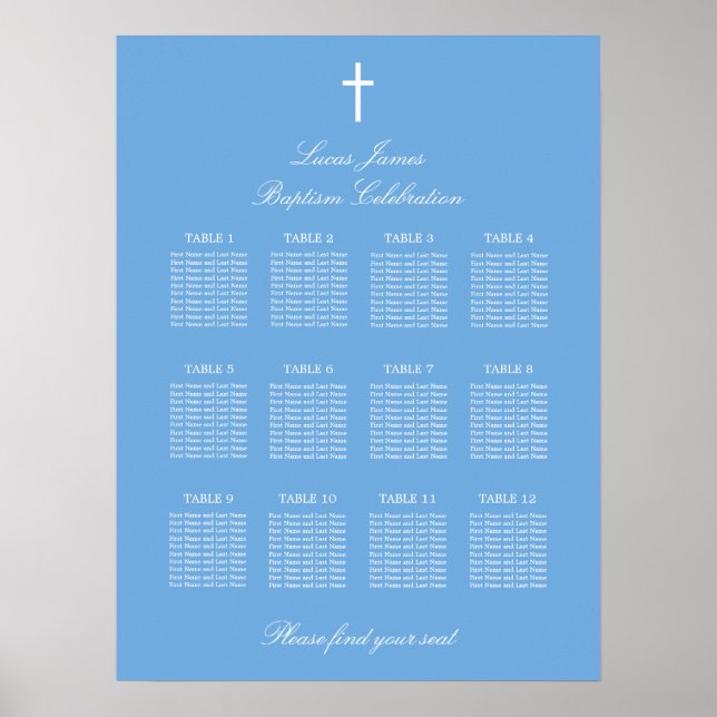 Poster élégant Bleu 12 Table Baptême Poster (Devant)