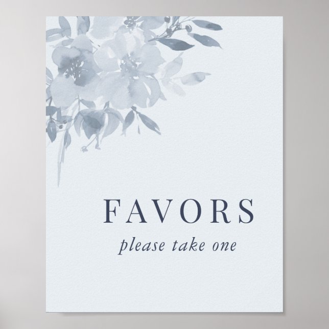Poster Élégant bleu bleu bleu floral Faveurs de mariage S (Devant)