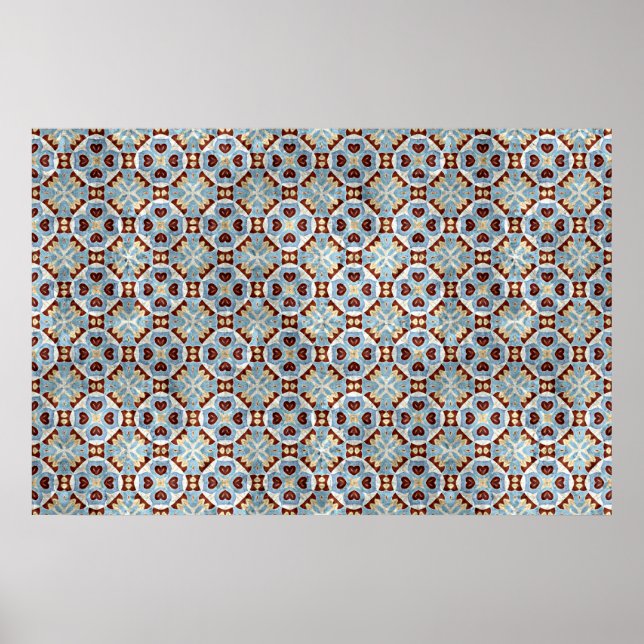 Poster Elégant bleu Brown Mosaic Motif Kaleidoscope (Devant)