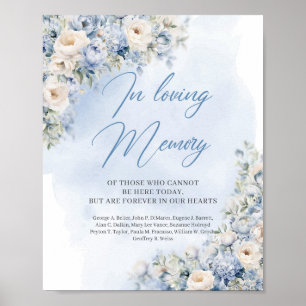 Poster Elégant Bleu et blanc floral En mémoire d'amour
