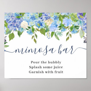 Poster Élégant Bleu Hydrangea Mimosa Bar Mariage