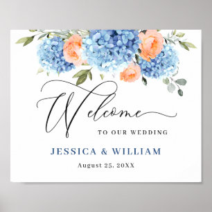 Poster Élégant bleu Hydrangea rose Rose Mariage