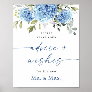 Poster Elégant Blue Hydrangea Conseils et souhaits Mariag
