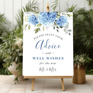 Poster Elégant Blue Hydrangea Conseils et souhaits Mariag