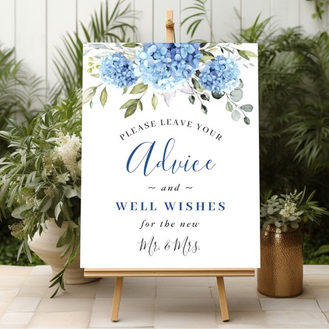 Poster Elégant Blue Hydrangea Conseils et souhaits Mariag (Créateur téléchargé)