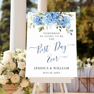 Poster Elégant Blue Hydrangea Eucalyptus REHEARSAL DÎNER