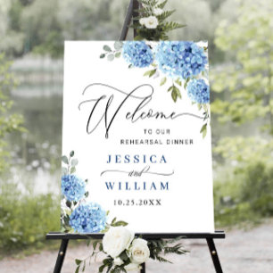 Poster Elégant Blue Hydrangea Eucalyptus REHEARSAL DÎNER