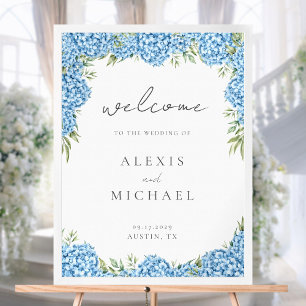 Poster Elégant Blue Hydrangea Floral Mariage Bienvenue