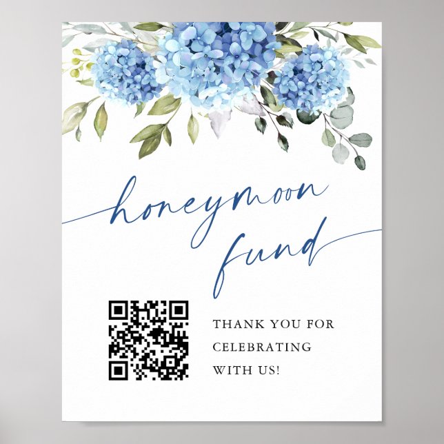 Poster Elégant Blue Hydrangea Honeymoon Fund Mariage (Devant)