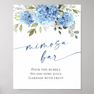 Poster Elégant Blue Hydrangea Mimosa Bar Mariage