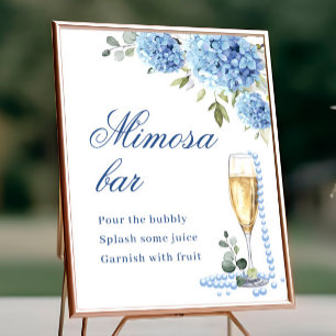 Poster Elégant Blue Hydrangea Mimosa Bar Mariage