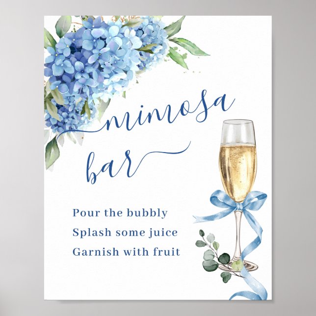 Poster Elégant Blue Hydrangea Mimosa Bar Weddin (Devant)