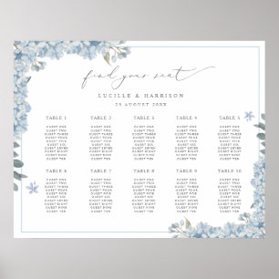 Poster Elégant Blue Hydrangeas Mariage Plan de siège