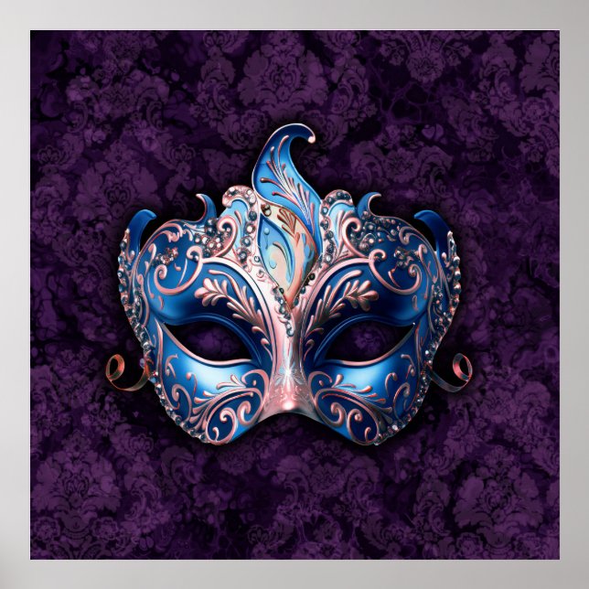 Poster Elegant Blue Masquerade Mask (Devant)