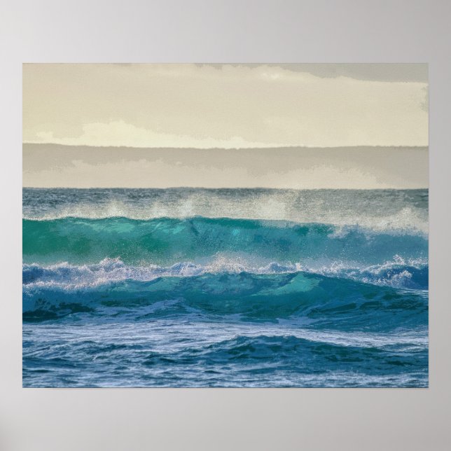 Poster Elegant Blue Ocean Waves Acrylic Artwork | (Devant)