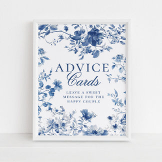 Poster Elegant Blue Toile Chinoiserie Advice Cards Sign