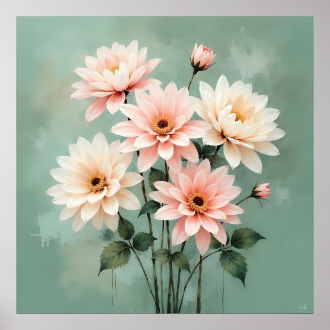 Poster Elegant Blush Chrysanthemum Art (Devant)