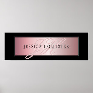 Poster Elégant Blush Faux Rose Gold   Nom et initiales