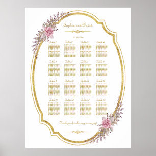 Poster Élégant Blush Floral Gold Frame Seaton Chart