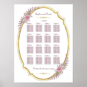 Poster Élégant Blush Floral Gold Frame Seaton Chart