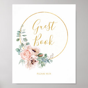 Poster Elegant Blush Floral   Guest Book Sign