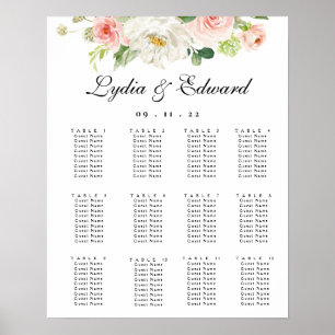 Poster Élégant Blush Floral Mariage Carte de siège