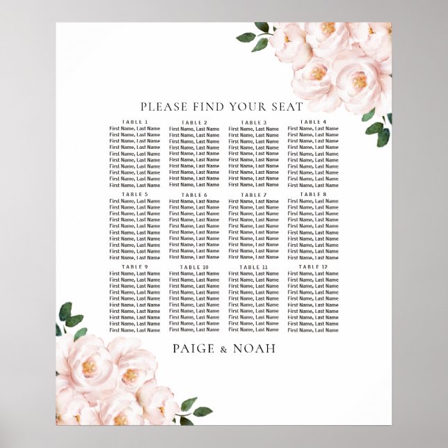 Poster Elégant Blush Floral Tables Siège Graphique Mariag (Devant)