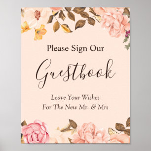 Poster Élégant Blush Gold Floral Mariage