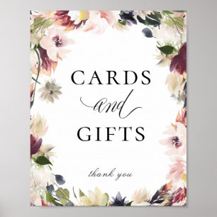 Poster Élégant Blush Plum Floral Cartes Cadeaux Signal